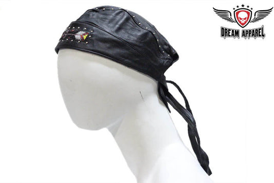 Biker Skull Cap with Beads and Studs