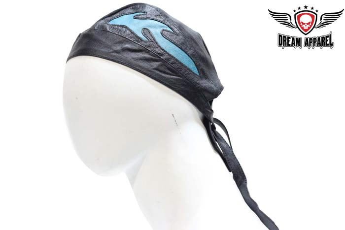 Leather Skull Cap with Colored Flames