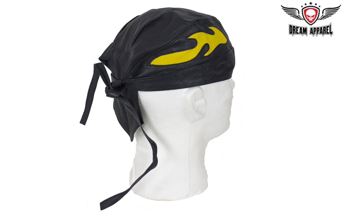 Leather Skull Cap with Colored Flames