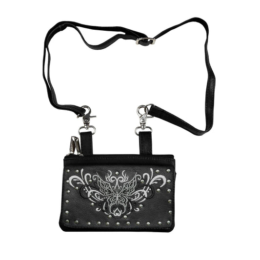 All Naked Cowhide Leather Black Butterfly Belt Bag