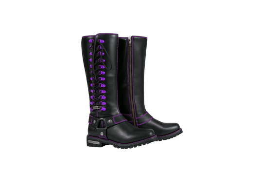 Dream Apparel® Women Biker Long Boots with Purple Laces