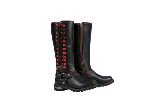 Dream Apparel® Women Biker Long Boots with Red Laces