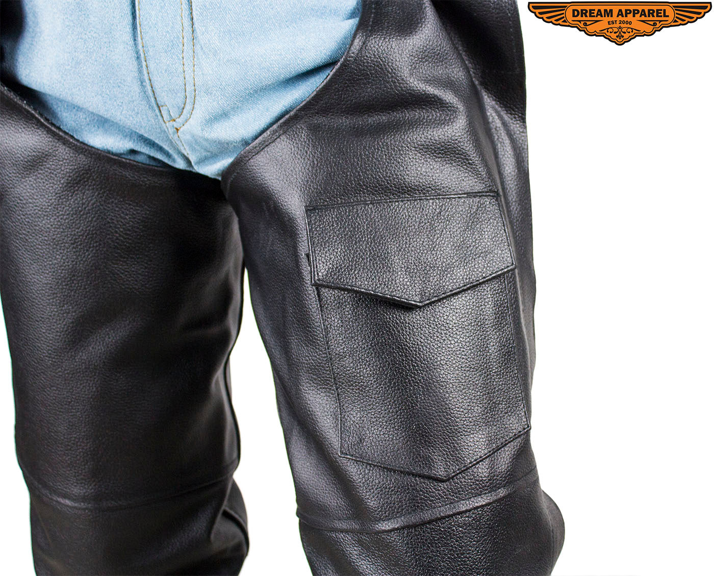 Plain Black Naked Cowhide Leather Chaps