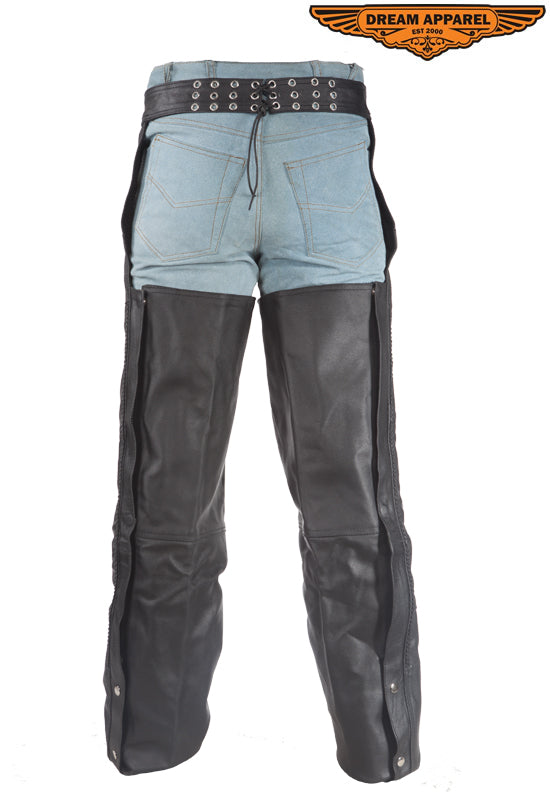 Braided Leather Chaps With Gathering In Inner Thighs