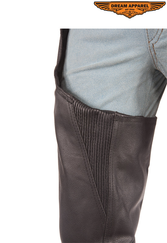 Braided Leather Chaps With Gathering In Inner Thighs