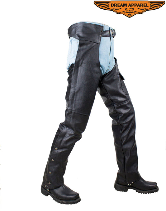 Dream Apparel Plain Black Split Leather Chaps With Zipout liner