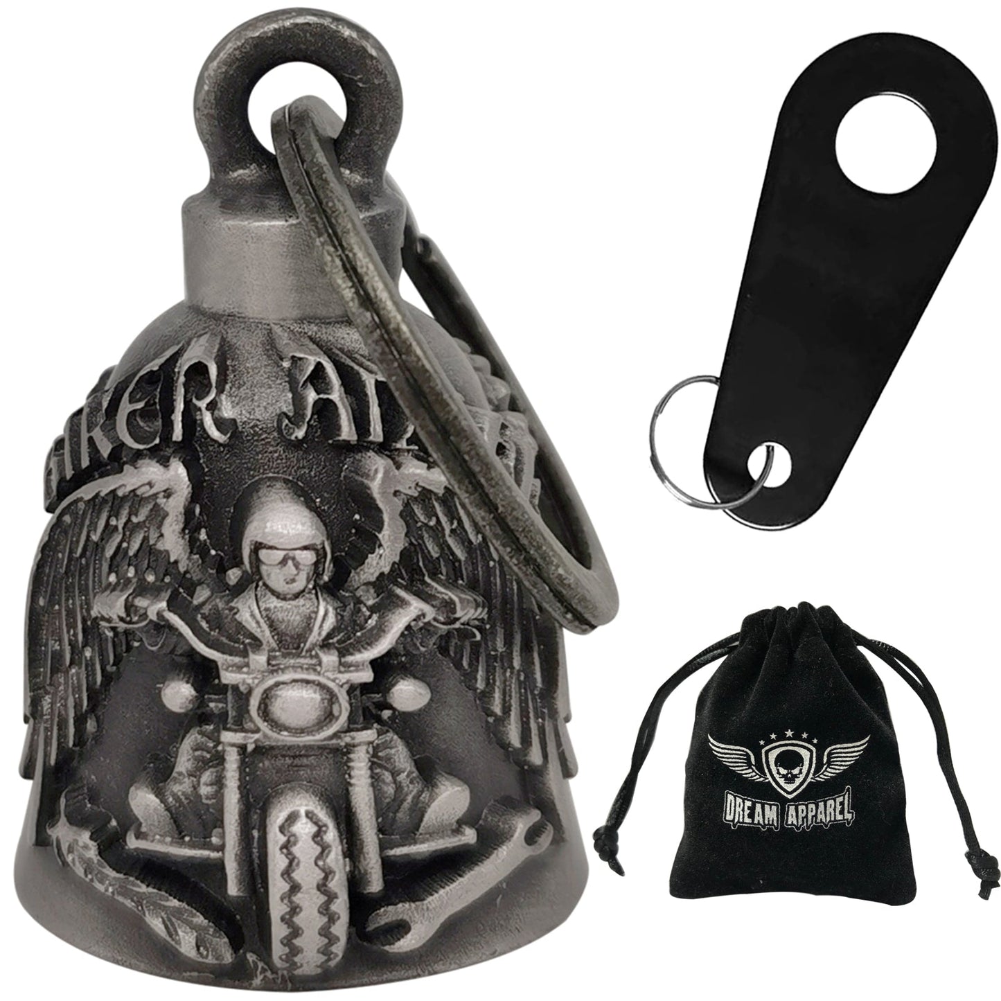 Dream Apparel Biker Angel Riding Motorcycle Bell, for Good Luck and in 3-D, Light Weight