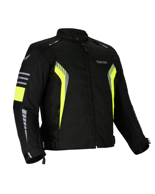 Dream Apparel Men's CE Armored Nylon & Mesh Motorcycle Neon and Black Waterproof Biker Jackets