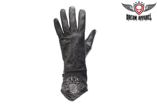 Ladies Motorcycle Gloves W/ Stitched Eagle