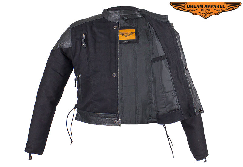 Kids Black Denim and Leather Jacket with Side Laces