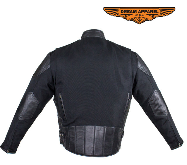 Men's Black Racer Style Textile Jacket W/ Leather Patches