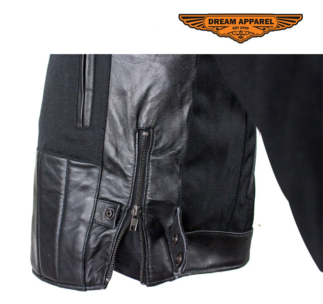 Men's Black Racer Style Textile Jacket W/ Leather Patches