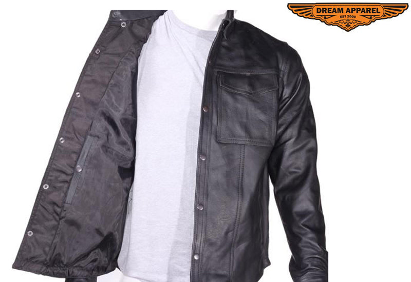 Mens Leather Shirt With Snaps