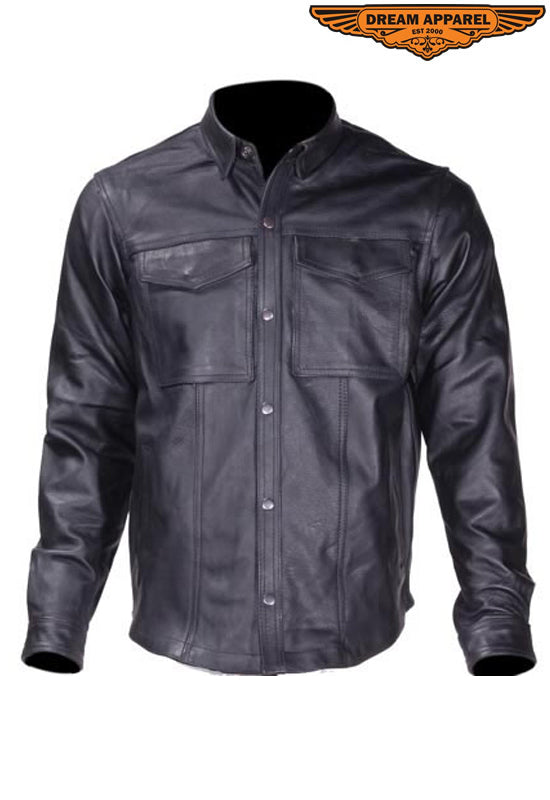 Men's Leather Shirt With Two Front Pockets