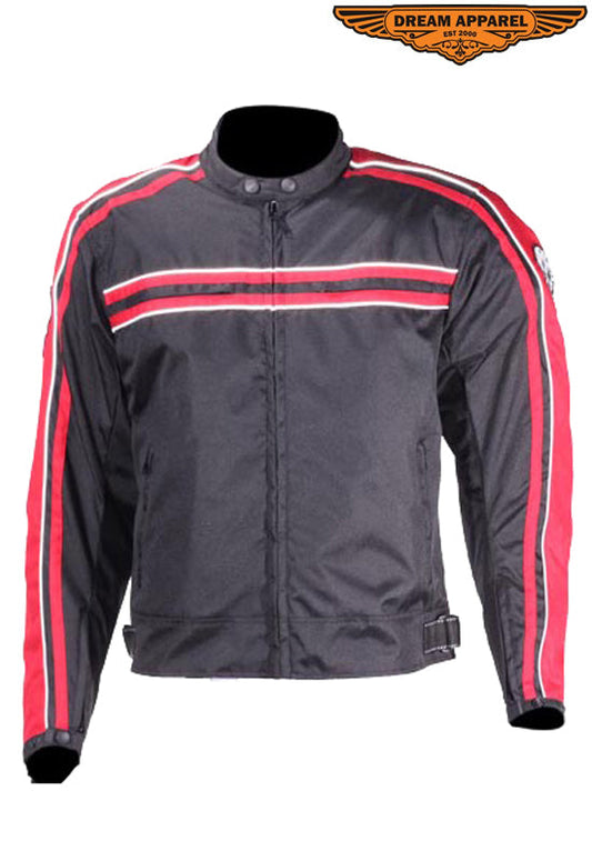 Men's Black Lightweight Textile Jacket W/ Red Striped Design