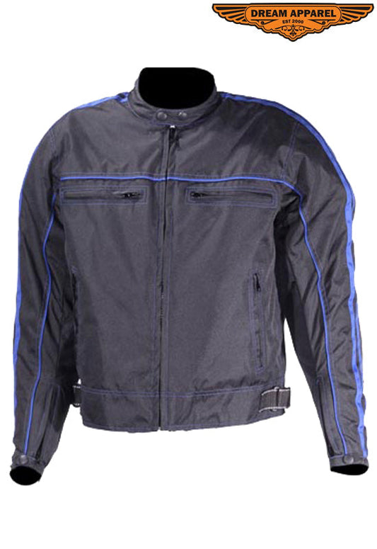 Men's Black Lightweight Textile Jacket W/ Blue Stripes