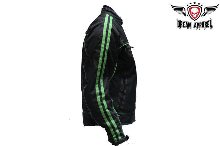 Men's Black Lightweight Textile Jacket W/ Green Stripes