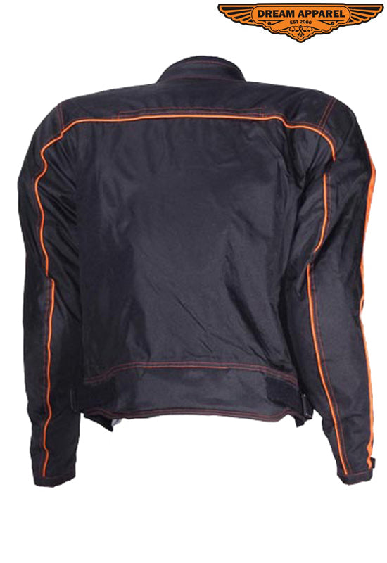 Men's Black Lightweight Textile Jacket W/ Orange Stripes