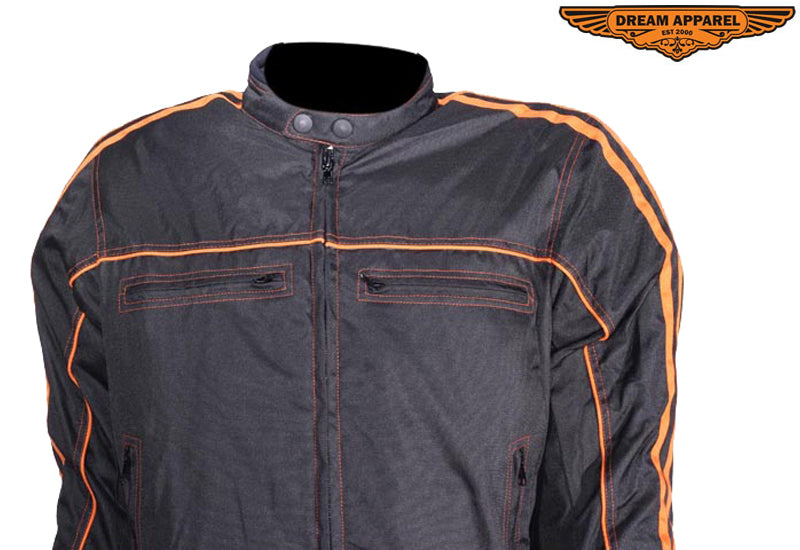 Men's Black Lightweight Textile Jacket W/ Orange Stripes