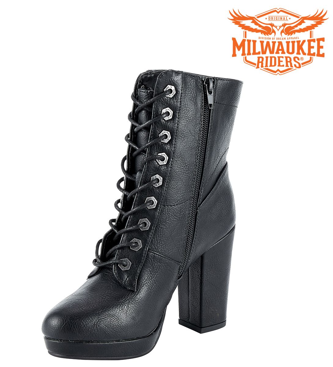 Womens Leather Zippered Chunky Heel Boots By Milwaukee Riders®