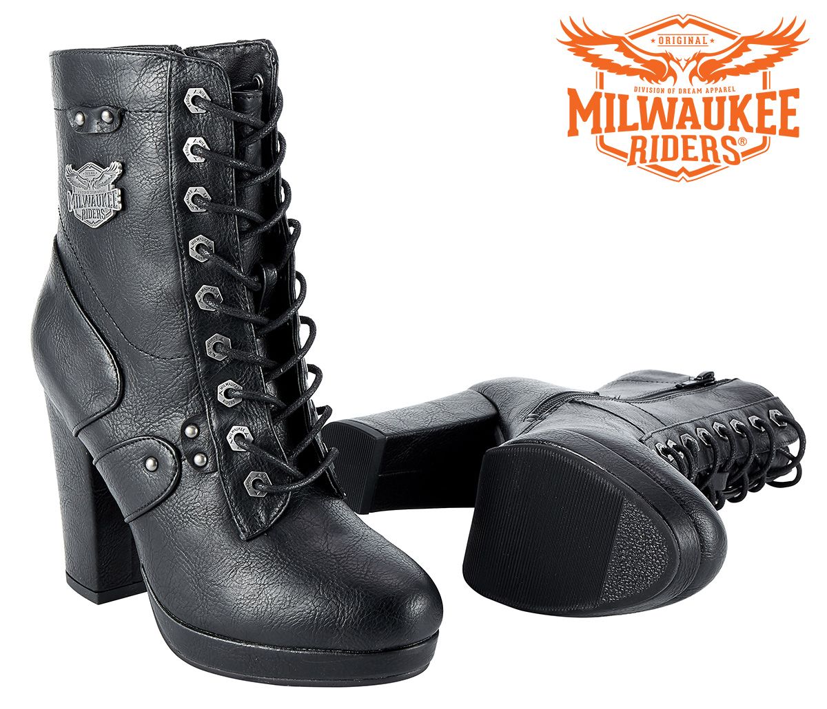 Womens Leather Zippered Chunky Heel Boots By Milwaukee Riders®