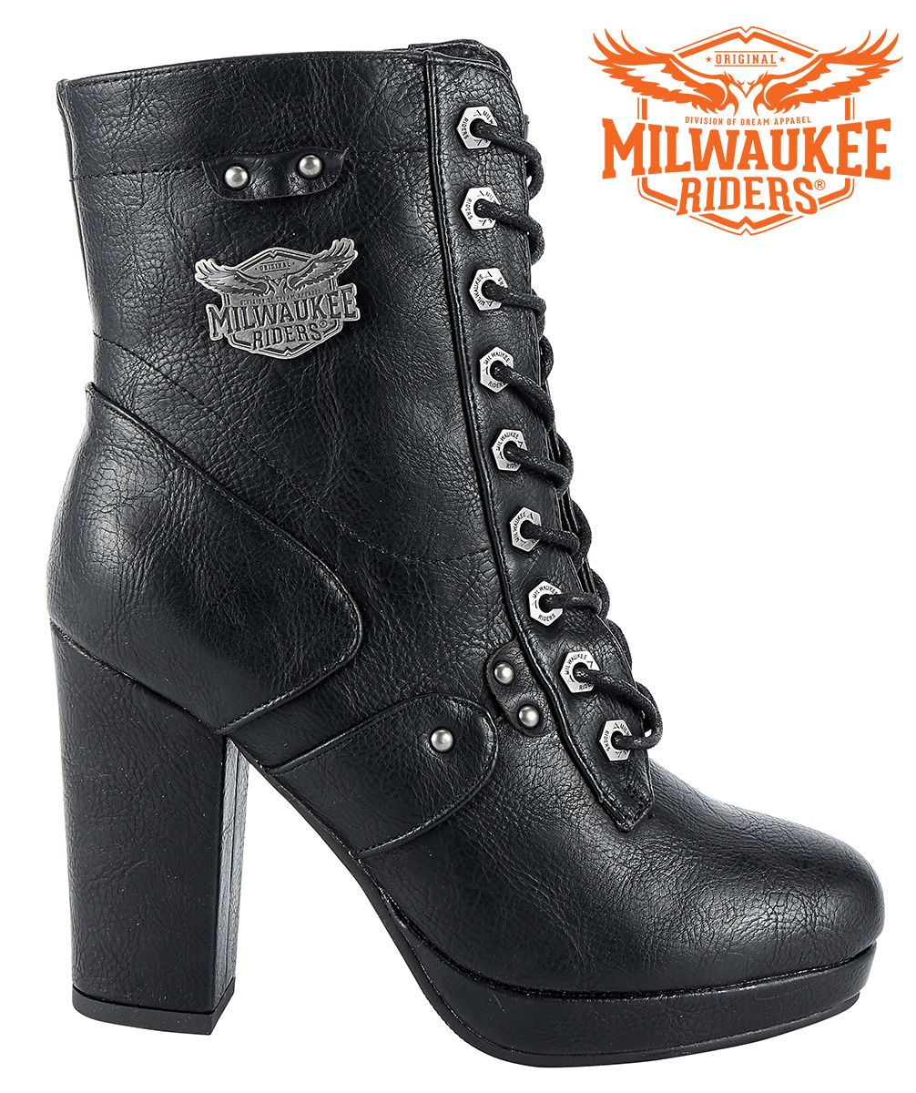 Womens Leather Zippered Chunky Heel Boots By Milwaukee Riders®