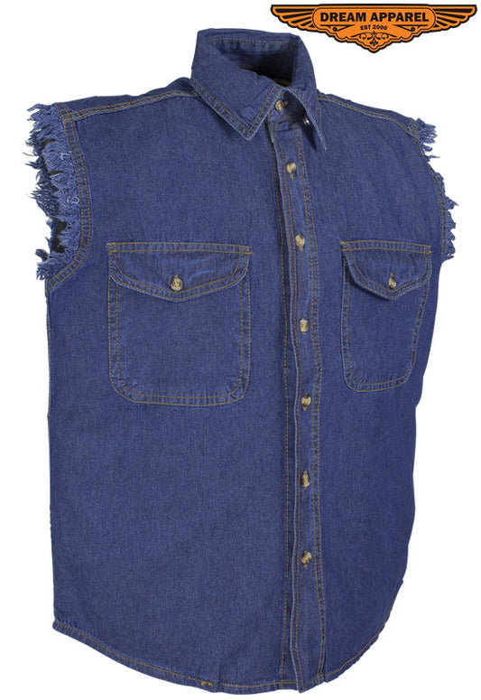 Mens Denim Dark Blue Sleeveless Shirt