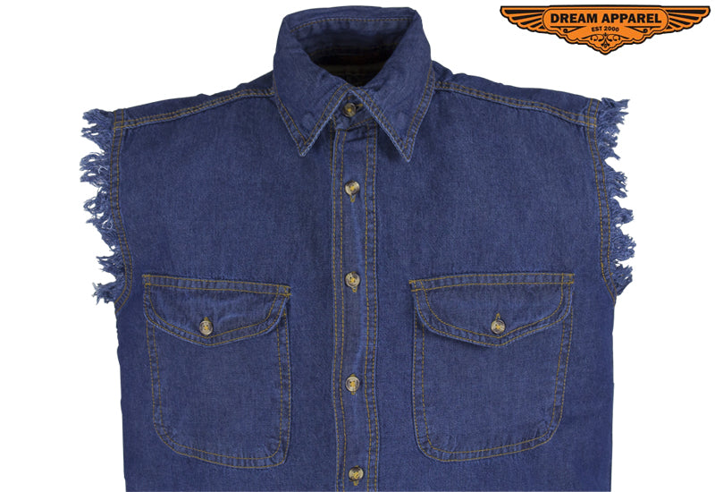 Mens Denim Dark Blue Sleeveless Shirt