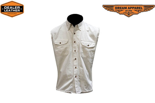 Mens Off White Sleeveles Motorcycle Shirt