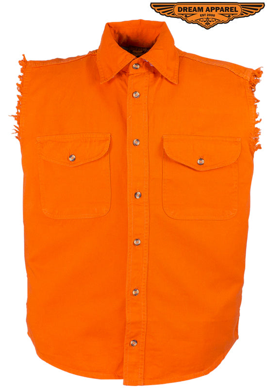 Mens Denim Orange Sleeveless Shirt