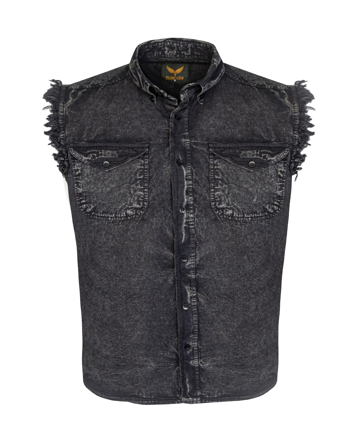 Dream Apparel Mens Biker Cuttoff Cotton Shirt Stonewash Black