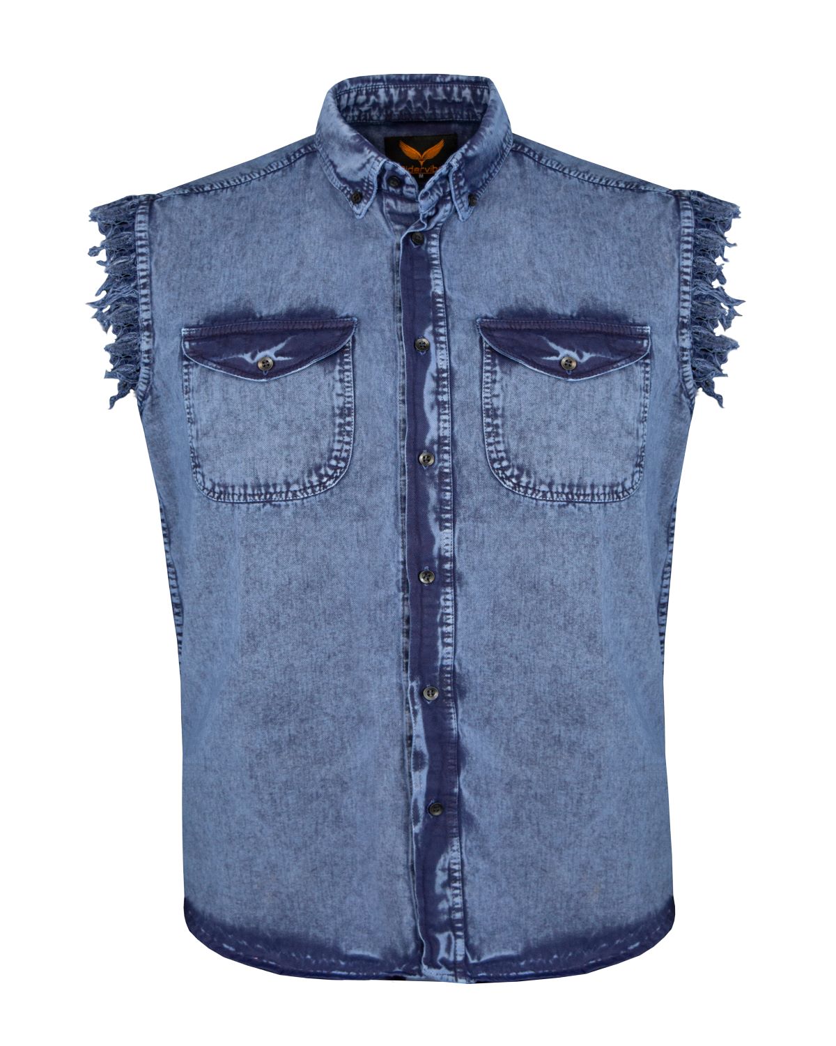 Dream Apparel Mens Biker Cuttoff Cotton Shirt Stonewash Royal Blue