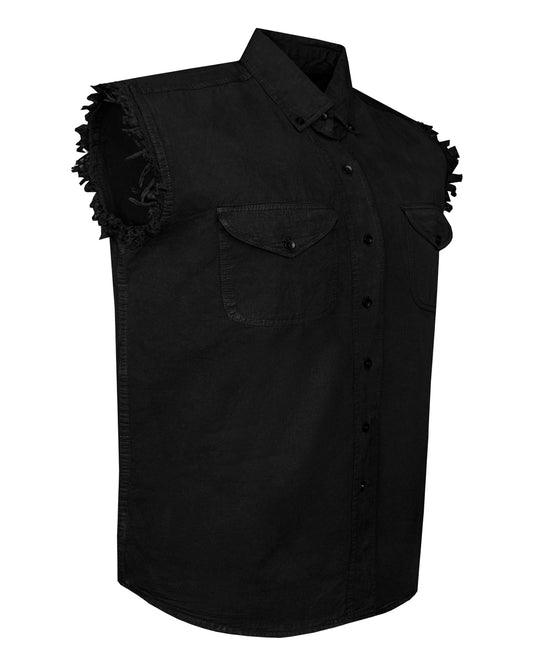 Dream Apparel Mens Biker Cuttoff Cotton Shirt Solid Black