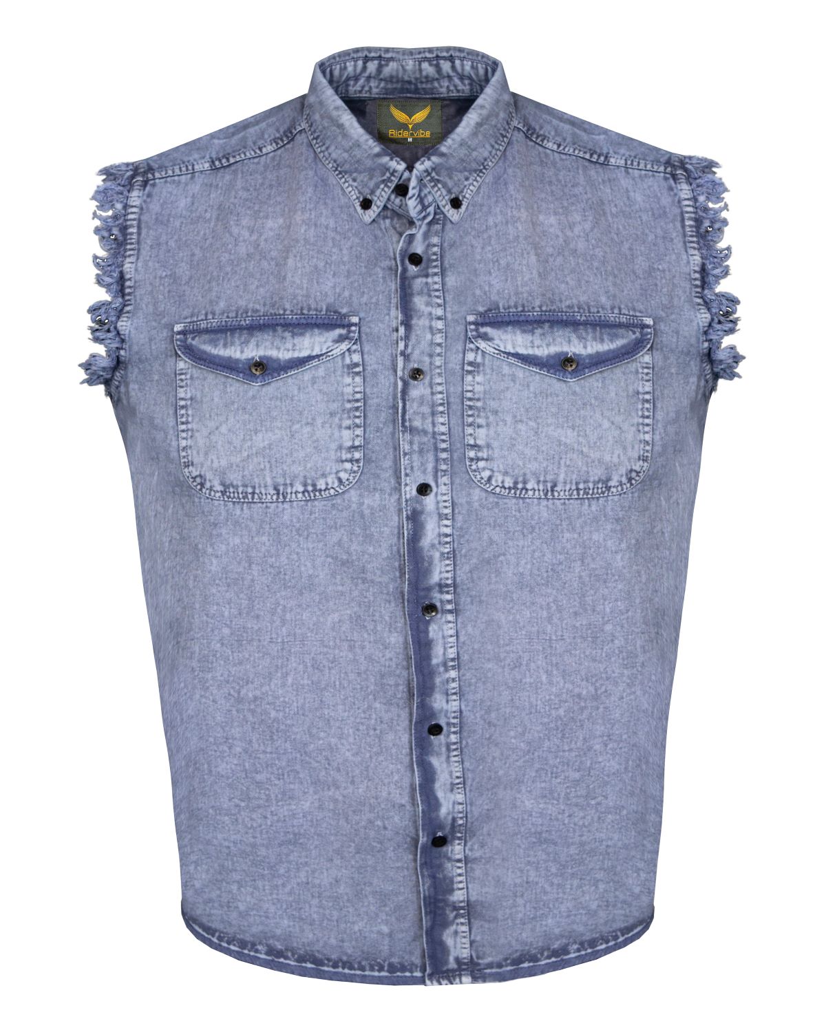 Dream Apparel Mens Biker Cuttoff Cotton Shirt Stonewash Sky Blue