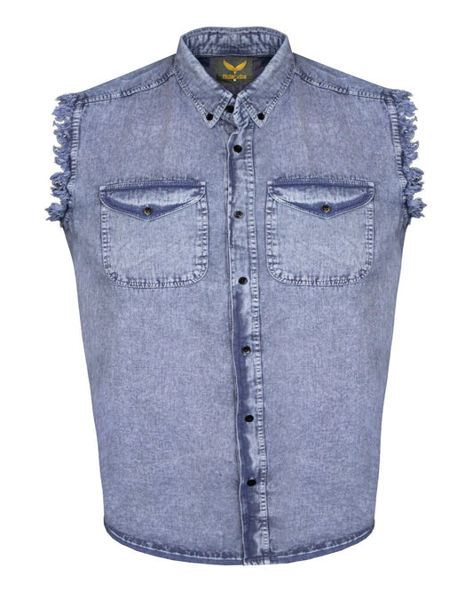 Dream Apparel Mens Biker Cuttoff Cotton Shirt Stonewash Sky Blue