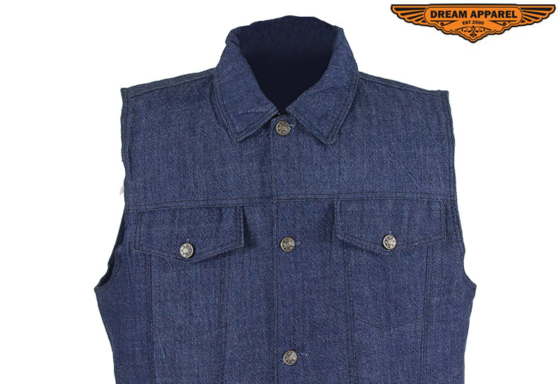 Men's Dark Blue Denim Gun Pocket Club Vest