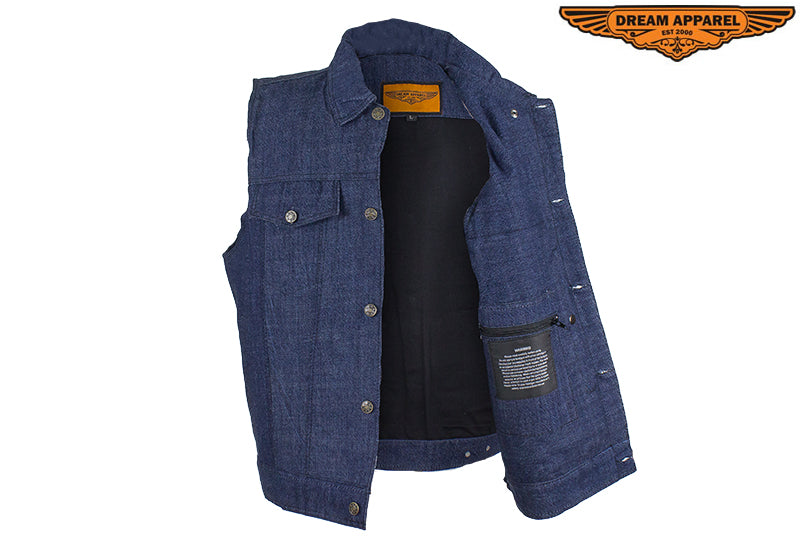 Men's Dark Blue Denim Gun Pocket Club Vest