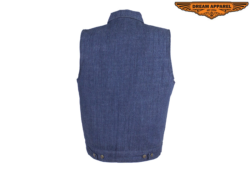 Men's Dark Blue Denim Gun Pocket Club Vest