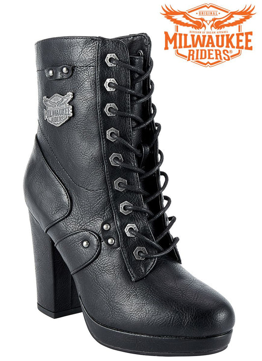 Womens Leather Zippered Chunky Heel Boots By Milwaukee Riders®